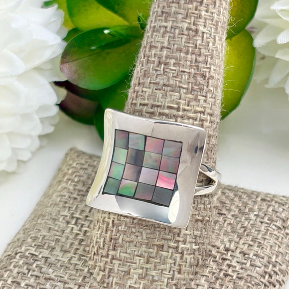 Vintage Serling Silver 925 Abalone Inlay Ring Size 9 3/4 10 - Picture 3 of 11